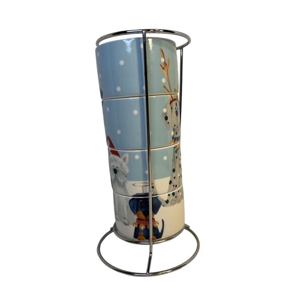 Pier 1 Imports Set-4 Stackable Christmas Winter Doggie Theme Coffee Cups 8 oz - Picture 2 of 8